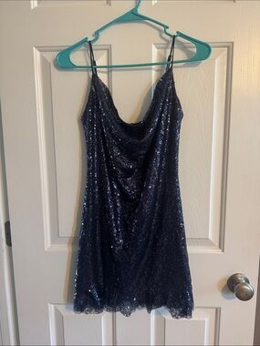 Lucy in the Sky Navy Sequin Cowl Mini Dress
